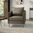 thumbnail image 6 of Vegan Leather Upholstered Accent Chair Lounge Armchair Sofa Moveable Cushion Metal Legs Reception Bedroom Grey, 6 of 11