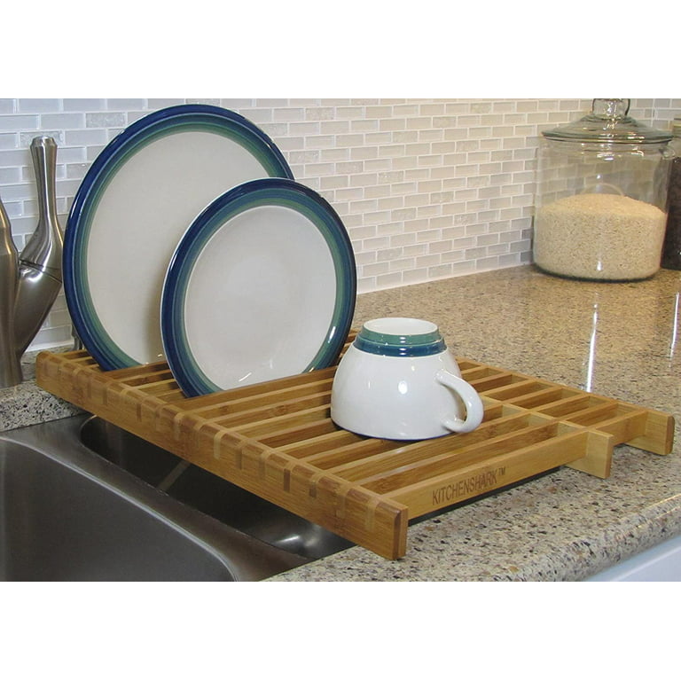 Innerneed Bamboo Dish Rack Dishes Drainboard Drying Drainer Storage Holder Stand Kitchen Cabinet Organizer for Dish, Plate, Bowl, Cup, Pot Lid, Book (