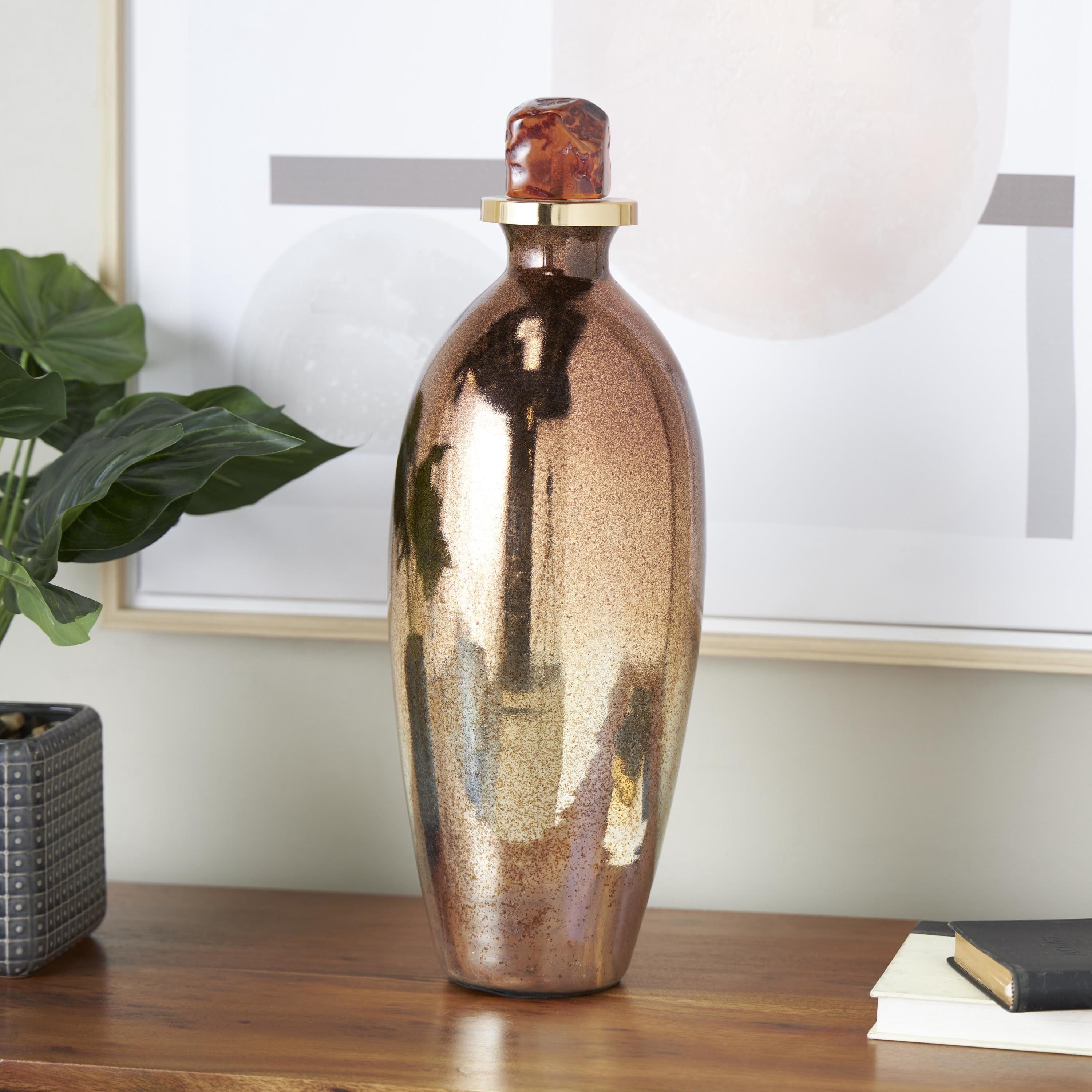 DecMode 6" x 17" Copper Glass Speckled Ombre Decorative Jars with Textured Top Knob and Gold and Beige Accents, 1-Piece