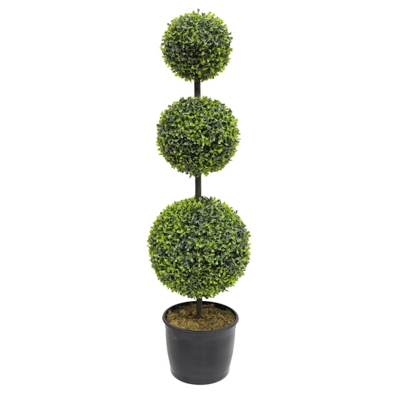 4 ft. Artificial Boxwood Topiary Tree Greenery Plants Ball Tree in Black Plastic Pot