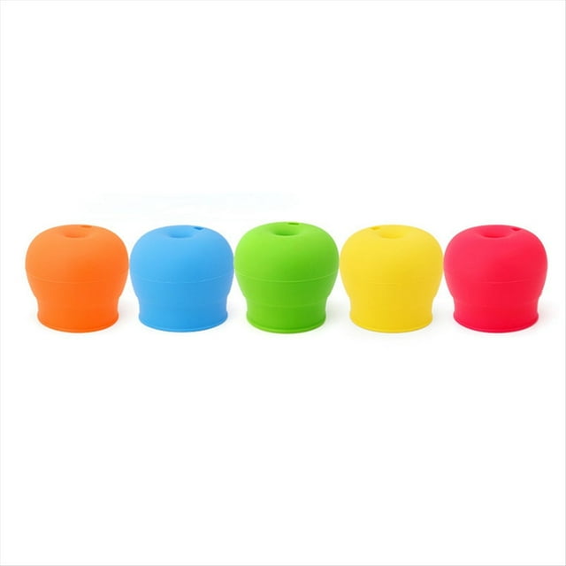Tapas de Silicona para Vasos con Boquilla para Bebés Pequeños (Paquete de 5). Tapas Antiderrames. Se Estiran para Cubrir Vasos, Frascos y Tazas.