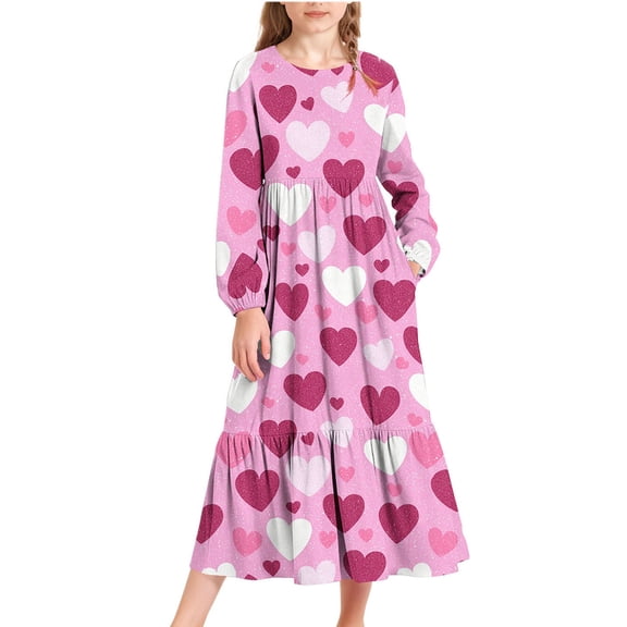 Babcutegg Dresses for Kid Girls Side Pockets Casual Fashion Knee Length Valentine's Day Lightweight Girls Fall and Spring Clothes Pink Size 12-13