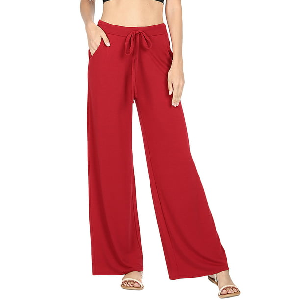 Womens & Plus Comfy Stretch Solid Drawstring Wide Leg Palazzo Lounge Pants  (Dk Red, L) - Walmart.com