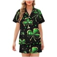 thumbnail image 2 of YueHuiYing Women's Button-Down Cardigan with Lapel Collar St. Patrick's Day Print Short-Sleeve Set with Shorts Milk Silk Pajama Set Short-Sleeve Lapel Collar Set, 2 of 6