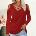 thumbnail image 2 of Diufon Plus Size Long Sleeve Tops for Women off Shoulder Pullover Tops Cross Hollow-Out V Neck Tunics, 2 of 4