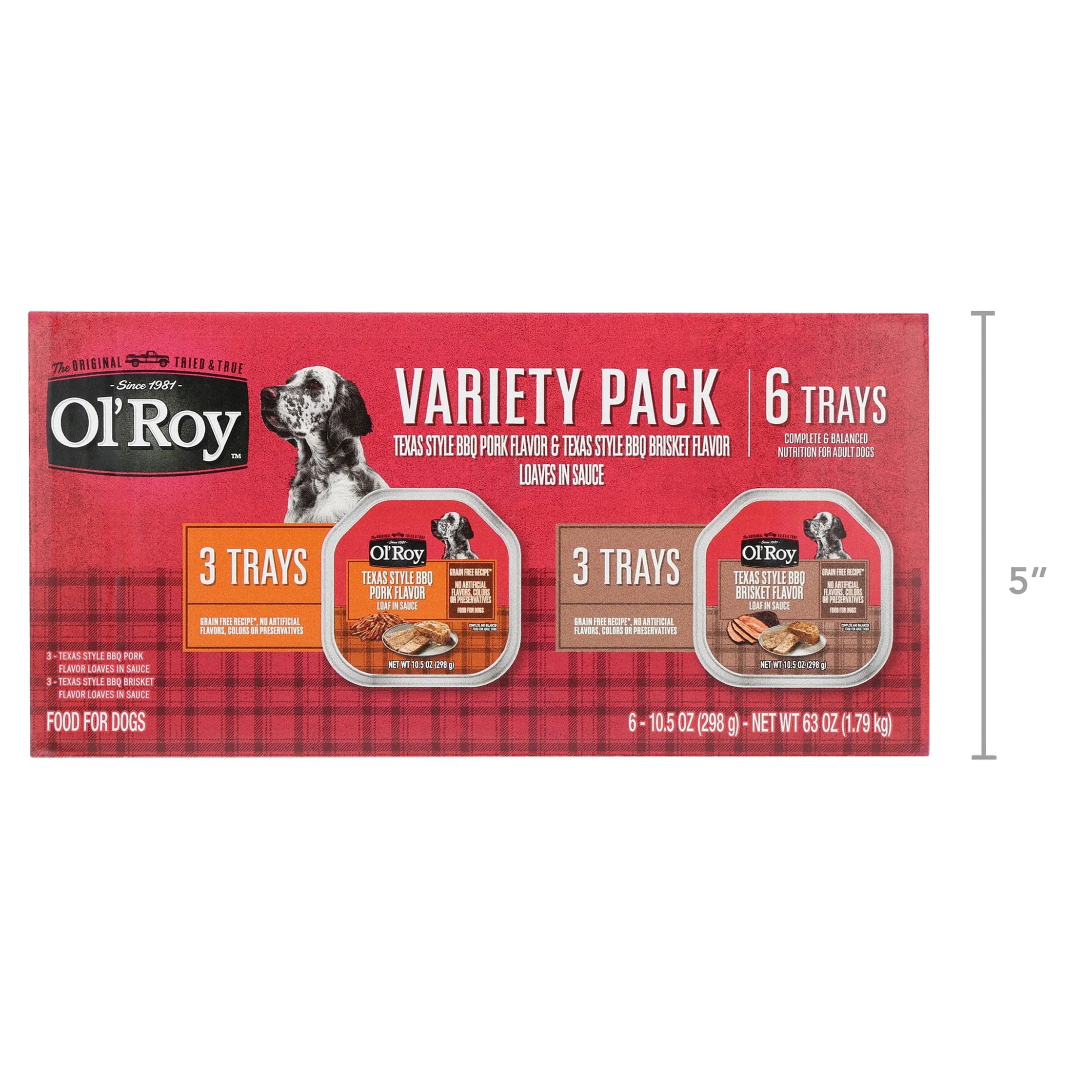 (4 pack) Ol' Roy Texas Style BBQ Brisket Flavor and BBQ Pork Flavor Grain-Free Wet Dog Food Variety Pack, 10.5 oz Cups, 6 Pack