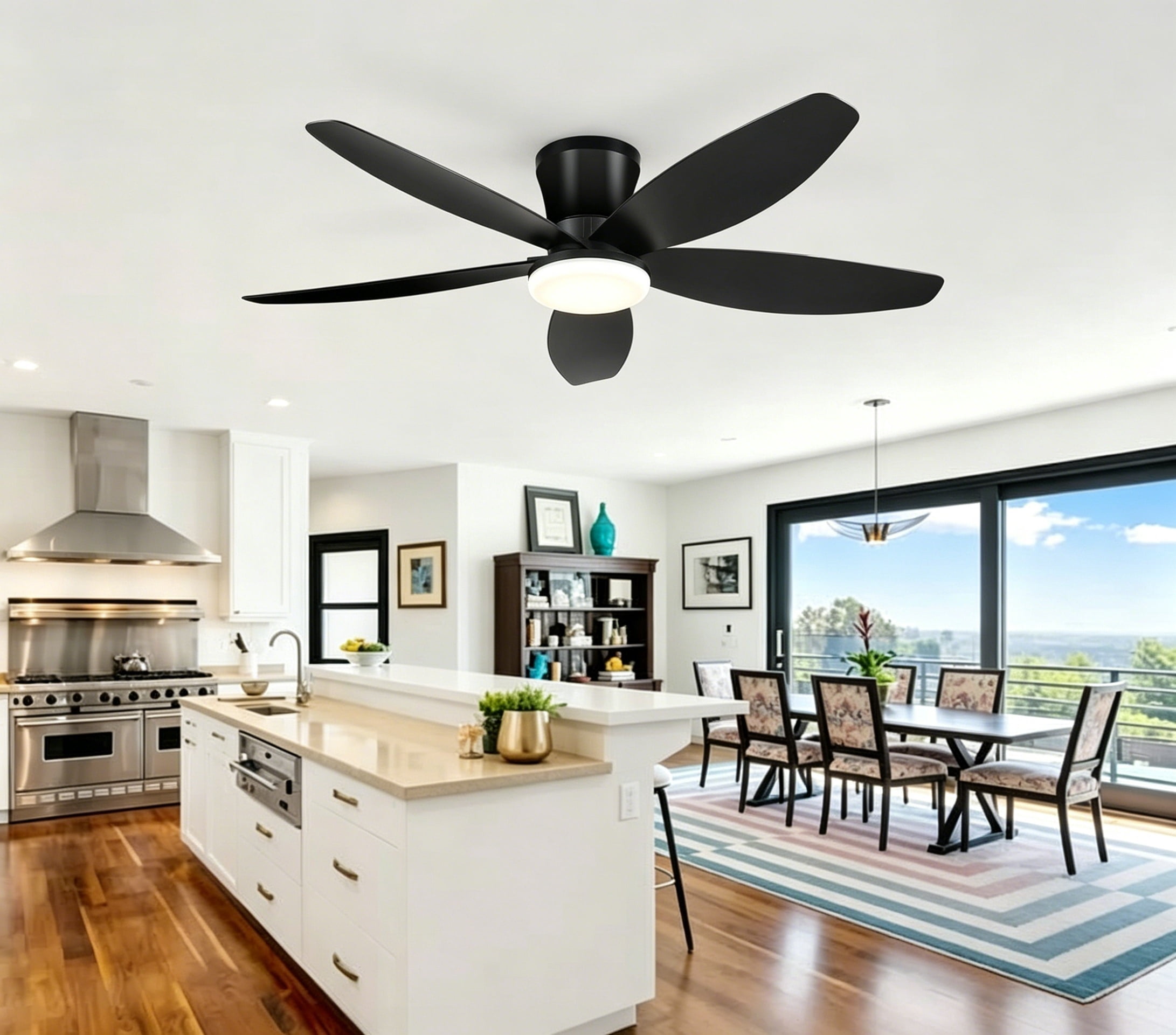 PHORUS 36" Low Profile Ceiling Fan with LED Light, Quiet DC Motor, Remote & App Control, Flush Mount Fan for Bedroom, Small Rooms and Apartments,Black