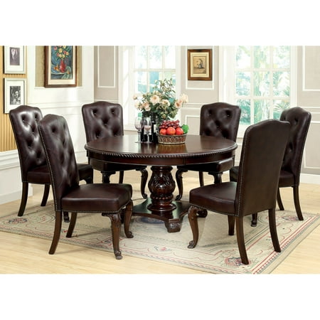 Furniture Of America Berkshire 7 Piece, Round Dining Table With Leather Chairs
