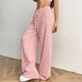 thumbnail image 5 of Women’s Wide Leg Palazzo Pants High Waisted Striped Knit Lounge Pants Elastic Waist Drawstring Casual Pajama Trousers, 5 of 8