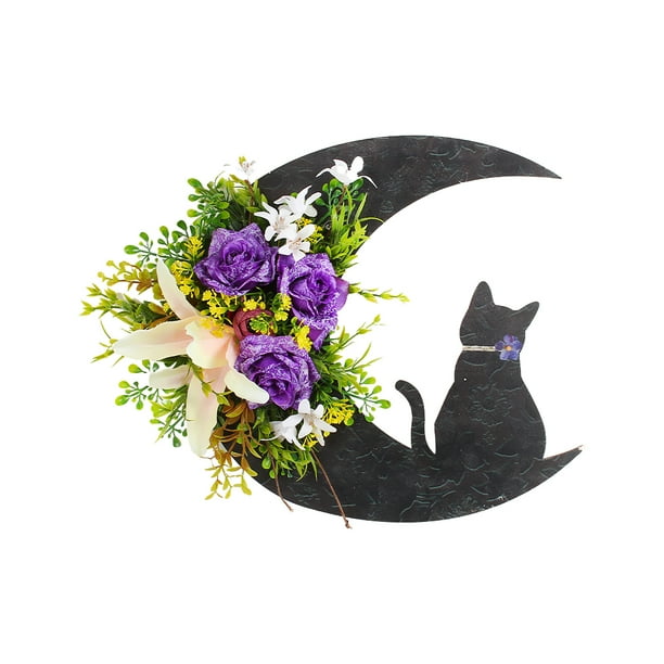 Tamaño del paquete: 30x30x8cm material: círculo inferior de madera + flor de plástico Notas de pedido: con caja Guirnalda de gato con luna de Halloween Decoración para colgar ANGGREK Otros