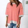 thumbnail image 2 of Clearance! Delayuji Womens Short Sleeve Tops Casual Round Neck Short Sleeved Striped Color Blocked Hem Off Shoulder Fashionable Pullover T Shirt L Red, 2 of 5