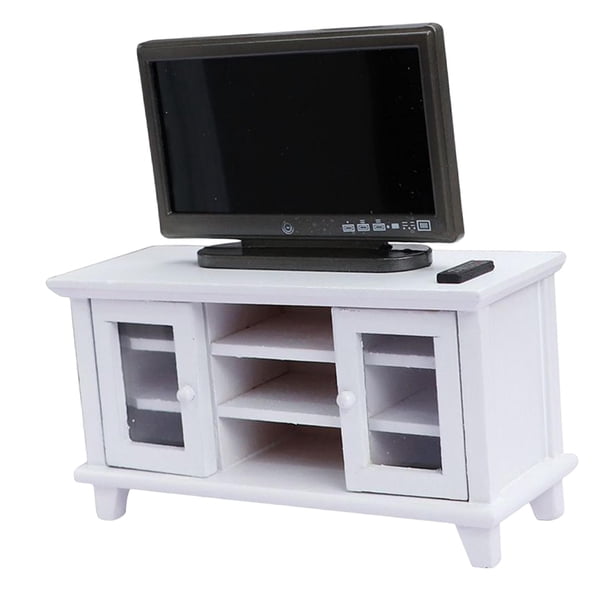 Mueble de TV en miniatura a escala 1:12, accesorios para casas de muñecas, muebles para casas de muñecas. blanco