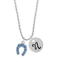 thumbnail image 1 of Delight Jewelry Silvertone Blue Crystal Horseshoe Silvertone Script Initial Disc - N - Charm Necklace, 20"+3", 1 of 4