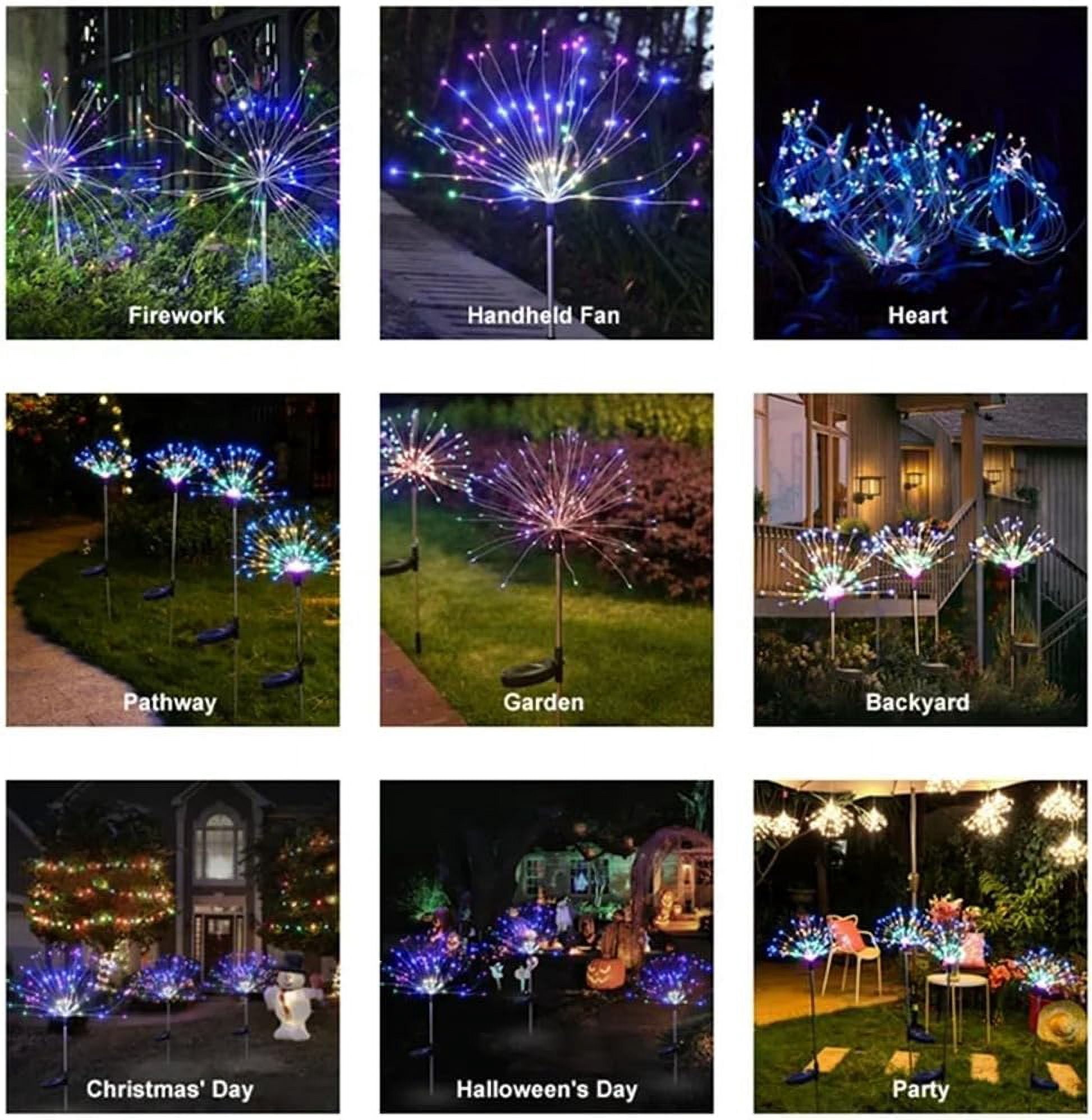 Tianle Solar Firework Lights, 2 Pack Solar Garden Lights 200 LEDs 8 Lighting Modes Solar Lights Outdoor Waterproof for Garden Path Yard Patio Walkway Pathway Party Wedding Decorative (Warm White)