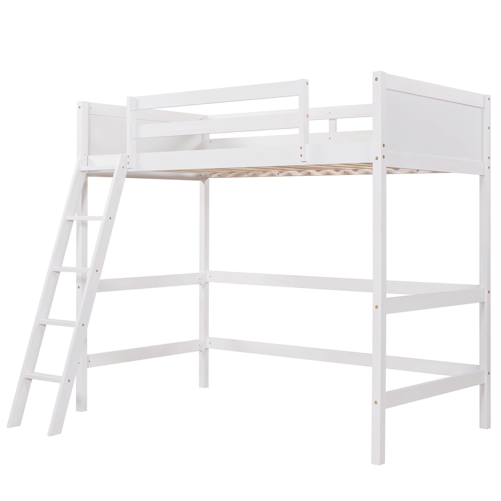 Gewnee Twin Loft Bed, Solid Wood Loft Beds with Ladder for Kids Teens,White