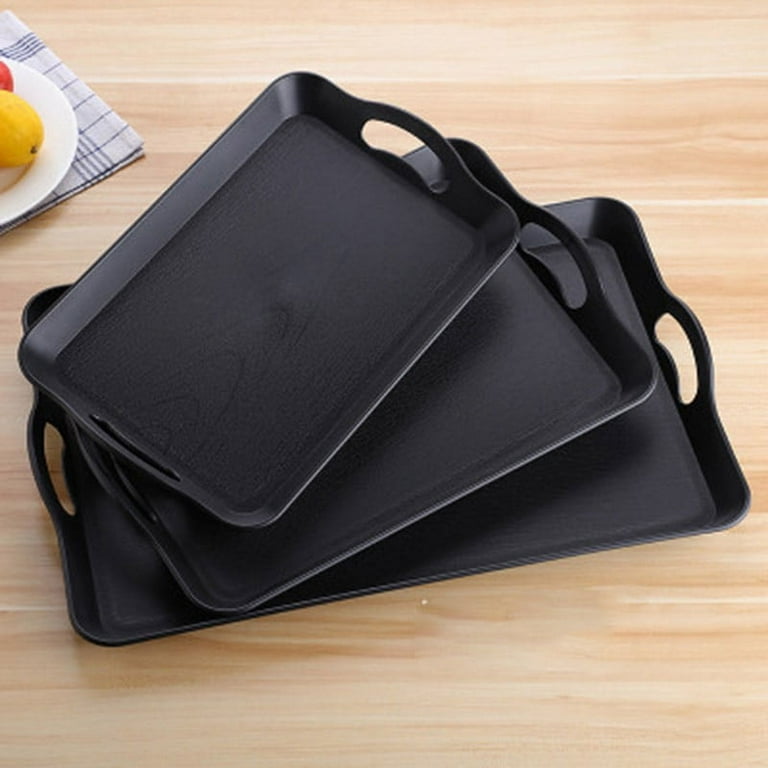 HOIGON 4 Pack 16.5 x 11.4 x 1.6 inch Anti-Slip Food Serving Tray with Handles, Rectangular Plastic Serving Trays Cafeteria Trays Dinner Trays for