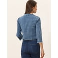 thumbnail image 3 of Chaqueta de mezclilla Allegra K Mujer Cuello Redondo Mangas 3/4 Azul S, 3 of 6