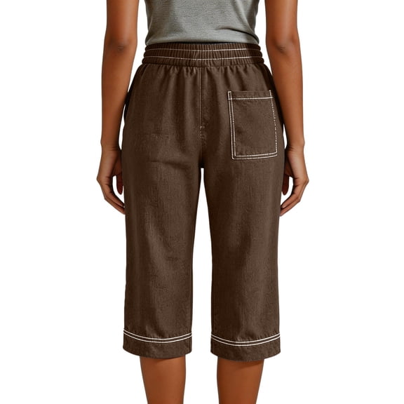 Women's Linen Cotton Pants Casual 7/8 Length Trousers Breathable Lightweight High Waist Pants for Summer Daily Wear