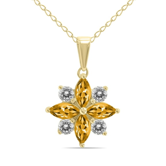 SZUL Women's 3/4 Carat TW Citrine and Diamond Flower Pendant in 10K Yellow Gold