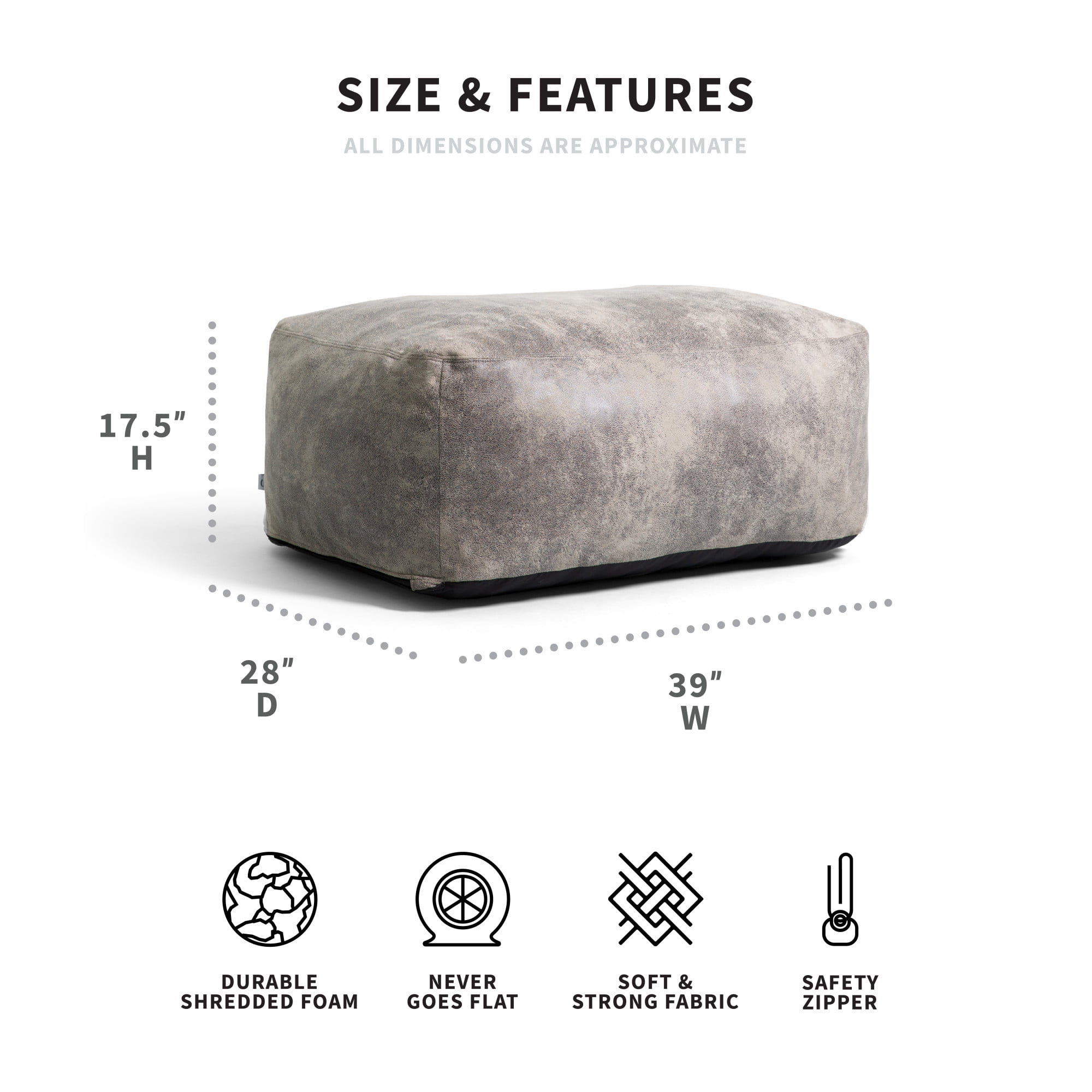 Big Joe Nestle Bean Bag Sofa Ottoman, Cement Blazer, Vegan Leather