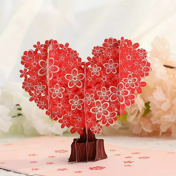 Carte de la Saint-Valentin, Carte de Vœux Artisanale 3D Arbre d'Amour en Fleurs, Sculpture en Papier de Message de Remerciement de Noël avec Enveloppe pour Anniversaires d'Anniversaire
