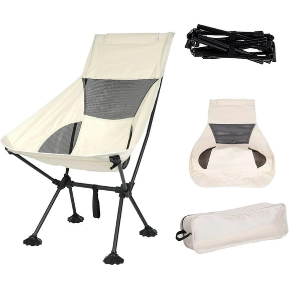 Foldable Moon Camping Chair – Portable High-Back Chair for Outdoor, Travel, Picnics – Sturdy Carbon Steel Legs & Durable Oxford Fabric – Compact & Lightweight (White)