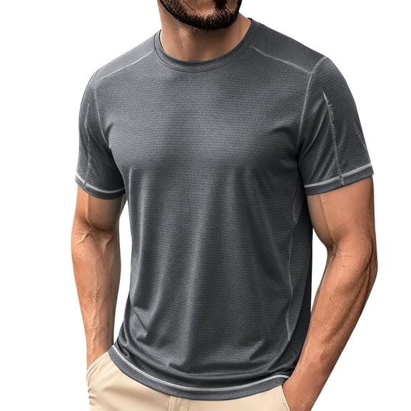 LODIENY Quick Dry T-Shirts for Men Short Sleeve Crew Neck Lightweight Moisture Wicking Athletic Workout Tops Casual Soft Basic Fit Tee Shirts Dark Gray 7XL