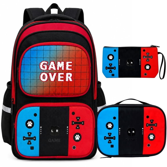 Luminous Gamer Backpack Set - 3-in-1 Glow In The Dark Backpack with Lunch Box & Pencil Pouch, 17-Inch Waterproof Gaming Bookbag , Unisex Cool Backpack for Travel, Work, Outdoor