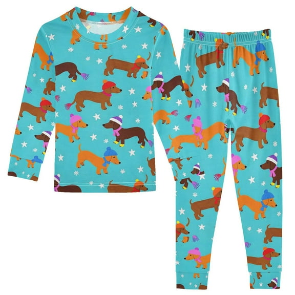 joogoo Cute Dachshund Dog 2 Piece Long Sleeve Tee and Pants Cotton Pajama Set 5Y