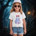 thumbnail image 2 of xaweyi Kids Halloween Graphic Shirt Cute Ghost with Bow Short Sleeve Crew Neck Girls Top,Sizes 6-7 Years, 2 of 5