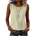 thumbnail image 5 of ClodeEU Women's Summer Linen Cotton Crew Neck Sleeveless Tank Top ,Solid Color Pleated Casual Blouse Beige,Women's Plus L, 5 of 6
