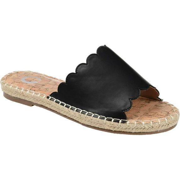 Women's Journee Collection Marjan Espadrille Slide Black Faux Leather 7.5 M