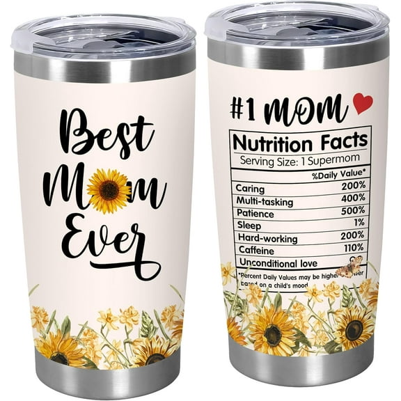 Mothers Day Gifts for Mom - #1 Nutrition Facts Sunflower Stainless Steel Insulated Coffee Tumbler with Lid 20 oz - Mother's Mom Birthday Gifts for Women Mama Mother-In-Law Stepmom
