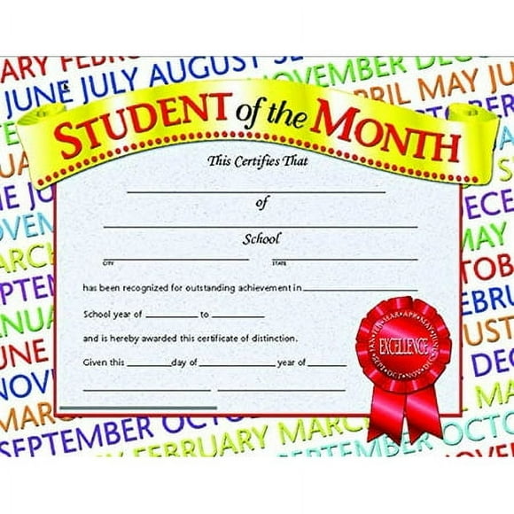 Hayes Student of The Month Certificate, 8-1/2 X 11 in, Paper, Pack of 30, Blue Ink, 0.5 mm Micro Tip - 78289
