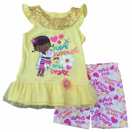 Infant Toddler Girls Doc McStuffins Cuddles Will Share Heart Tee & Shorts Outfit