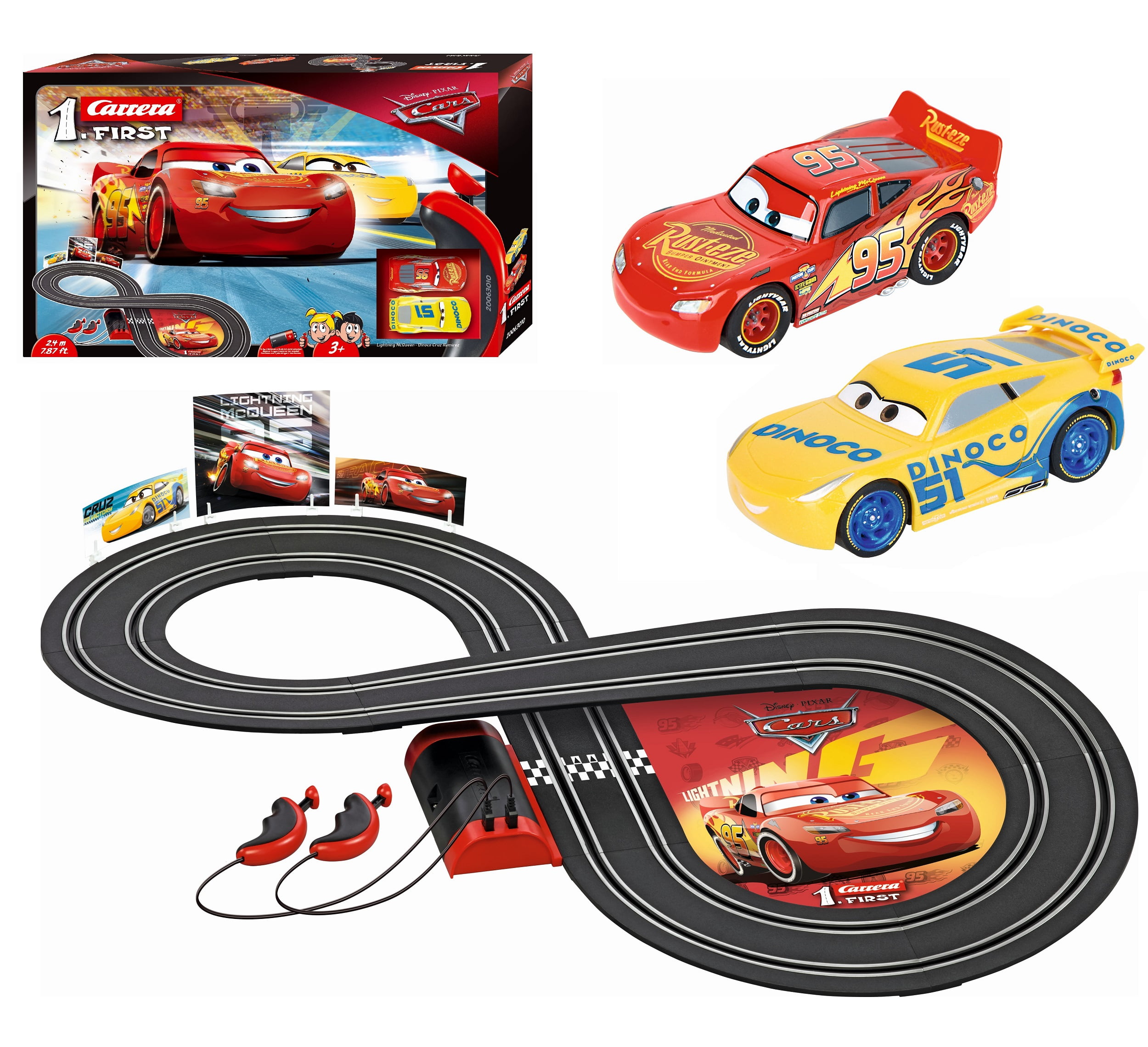Carrera First Disney Pixar Cars 3 - Battery Operated Slot Car Race Track  Set - Lightning McQeen vs Dinoco Cruz 