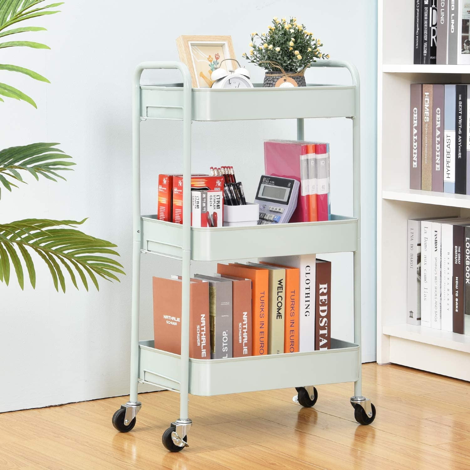 Hobby Lobby 3 Tier Rolling Cart, DTK 3 Tier Rolling Cart Uility Cart with  Cover Board, Mobile Storage Cart Trolley with Wheels, Cups, Hooks for  Office Kitchen Bathroom Homeschool Art Craft Postpartum