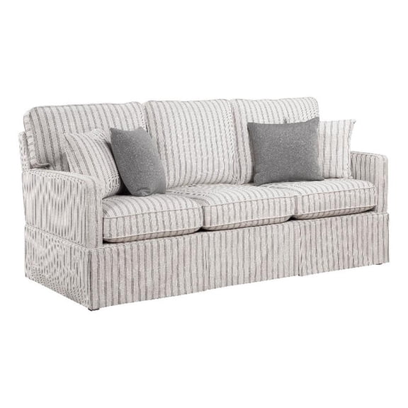Tory Sofa with 4 Throw Pillows- Gray White Striped Polyester- 79 Inch