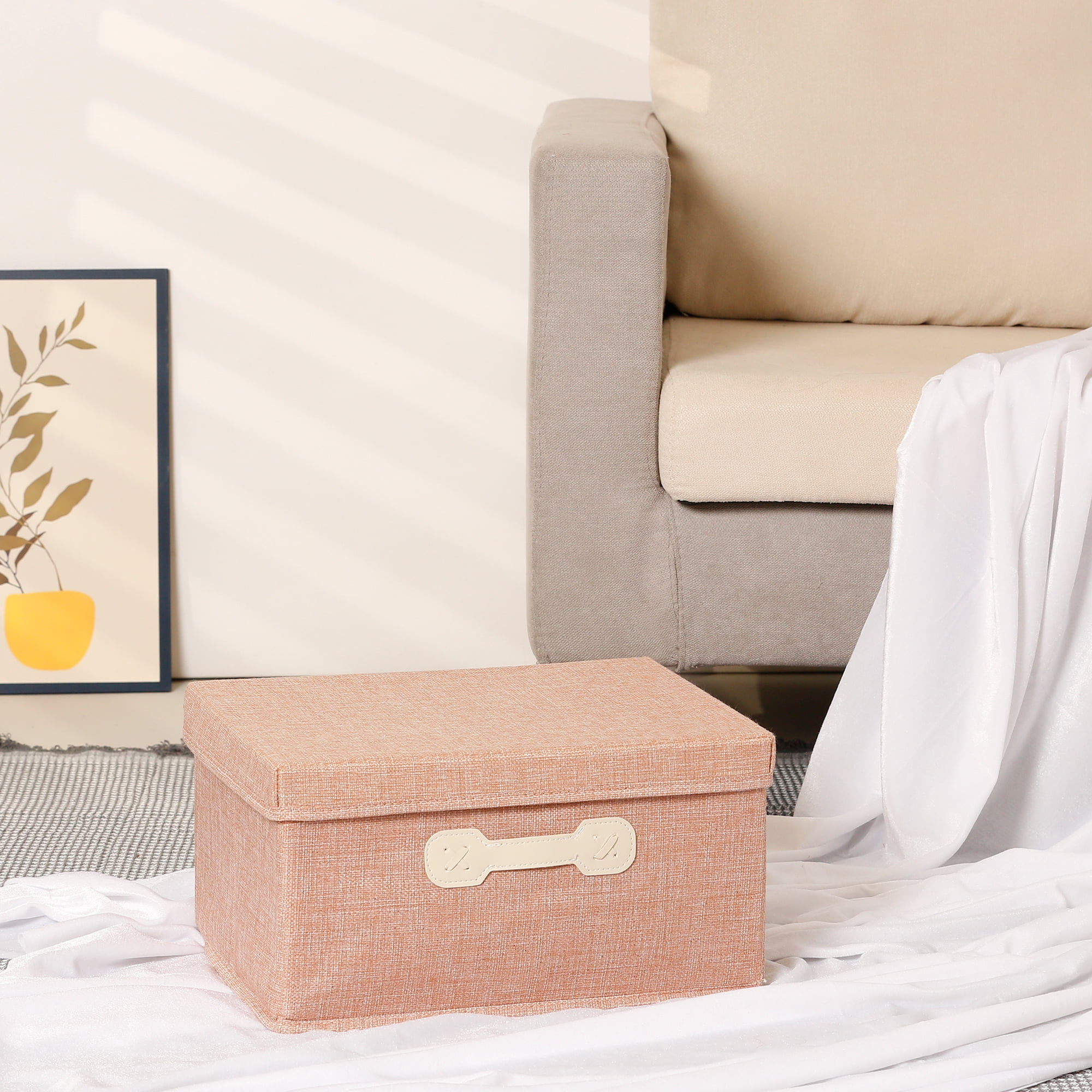 Unique Bargains Storage Cube, Fabric Bin with Lid and Handle Pink 14*11*7in