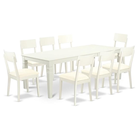 East West Furniture Logan 9-piece Dining Set with Leather Seat in Linen White