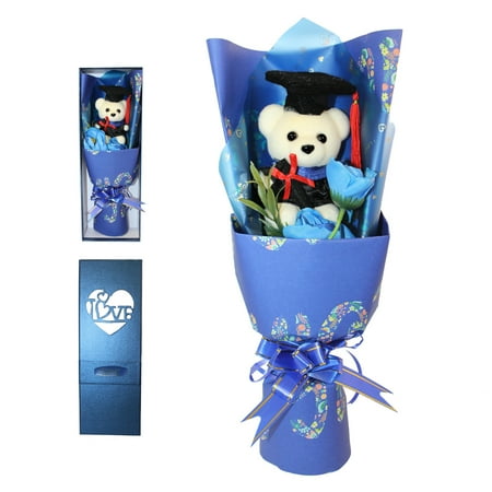 Graduation Bear and Artificial Flower Bouquet in Gift Box