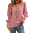 thumbnail image 3 of Skksst Womens Retr Puff Sleeve Jacquard Lace Blouse Shirt Tops, 3 of 5