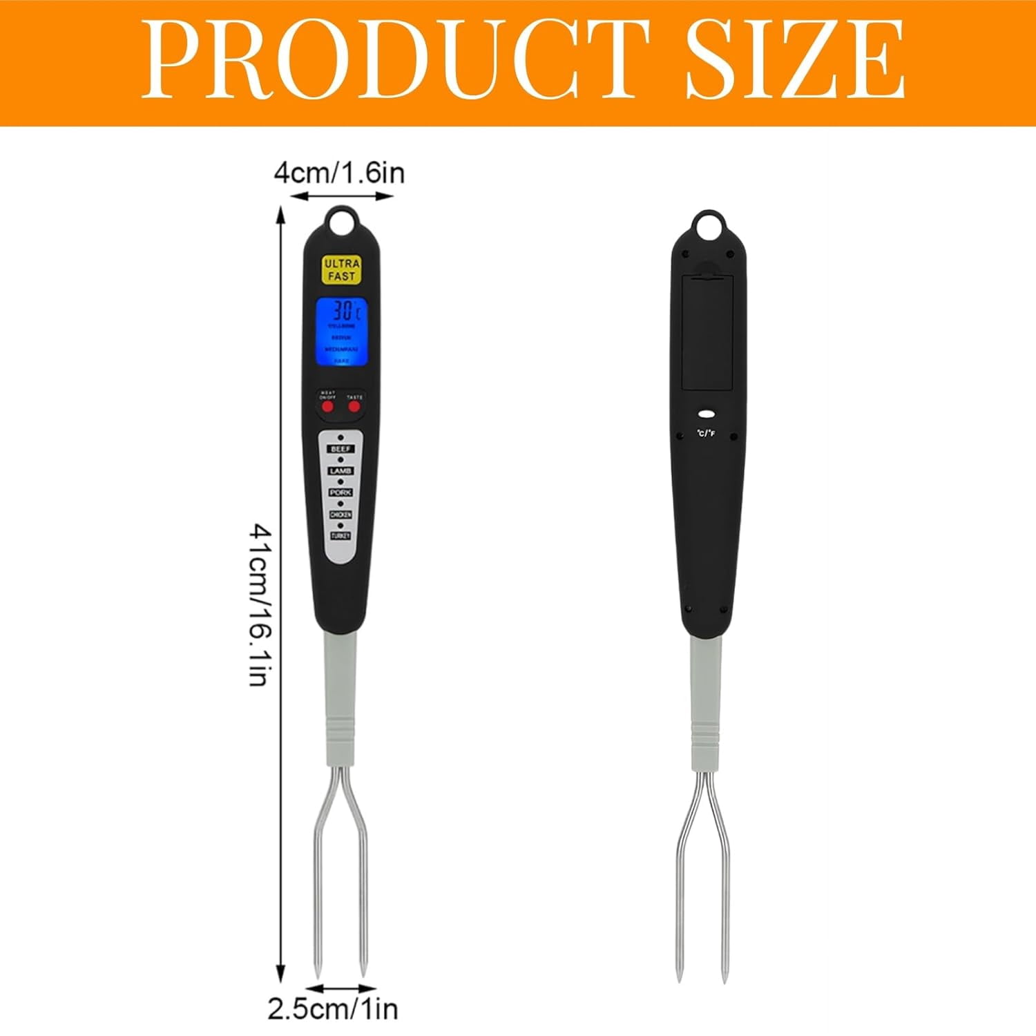 Digital Meat Thermometer Fork, Fast Read Grill with LED Display and Stainless Steel Probes for Steak Chicken Pork Turkey Hot Grilled Food