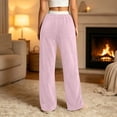 thumbnail image 5 of Tqcoqu Women's Contrast Waist Fuzzy Fleece Wide Leg Pants Drawstring Elastic Waist with Pockets Warm Casual Long Trousers, 5 of 6