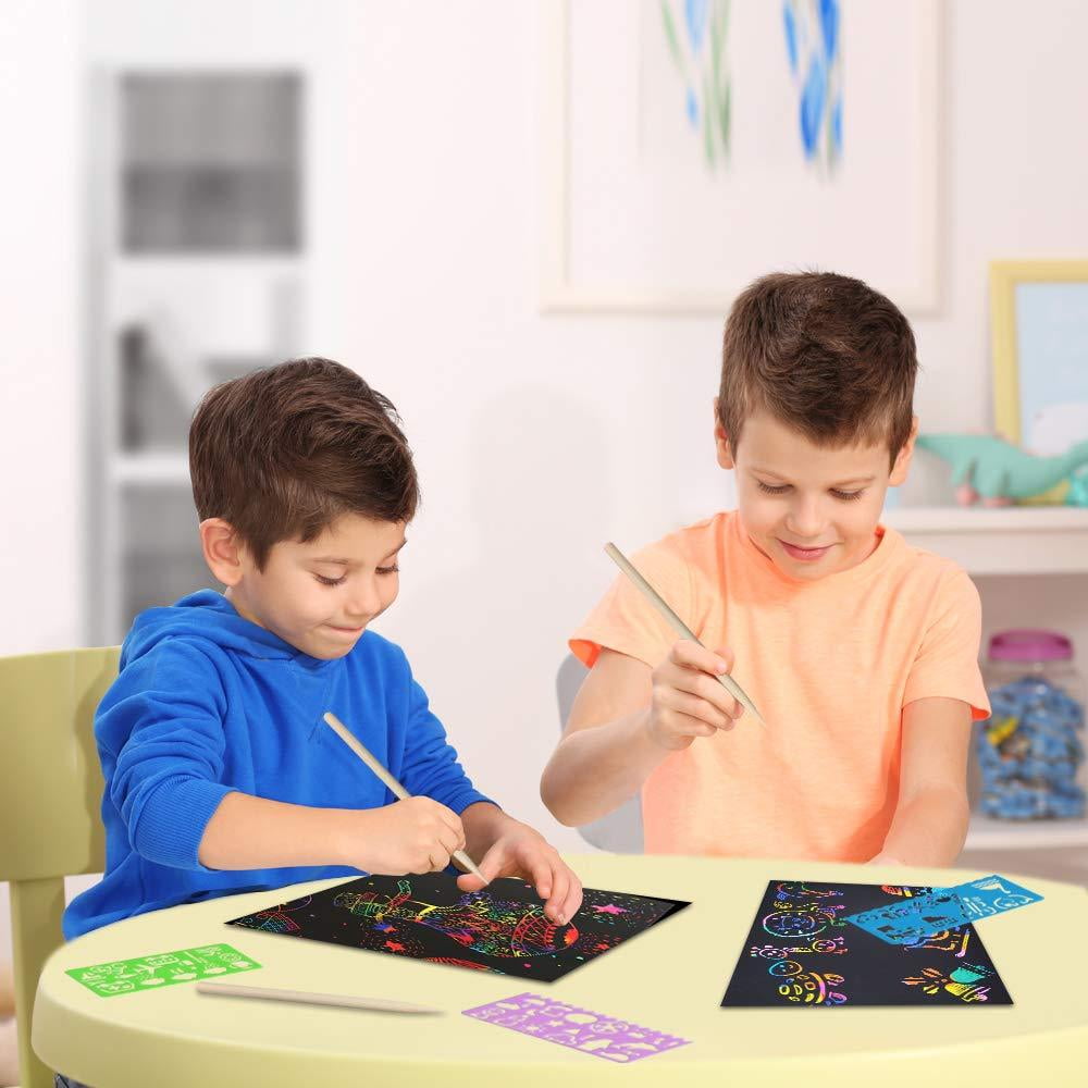 59 Pcs Magic Rainbow Scratch Off Paper Set Pigipigi Scratch Art Paper for Kids 
