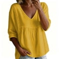 thumbnail image 2 of Long Sleeve Shirts for Women V Neck Peplum Blouse Side Lace Panel long Cuffed Sleeve Loose Casual Top Yellow L, 2 of 6