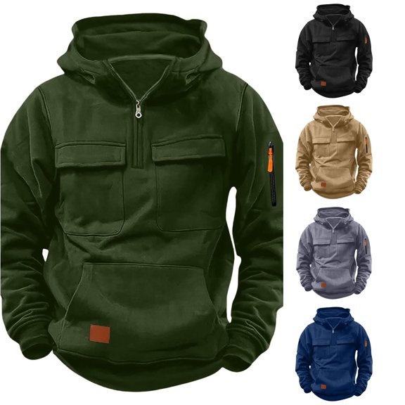 SONXAHE Toddler Boys Athletic Hoodies Solid Color Utility Pocket Zipper Hooded Sweathshirt Casual Pullover Top,Army Green