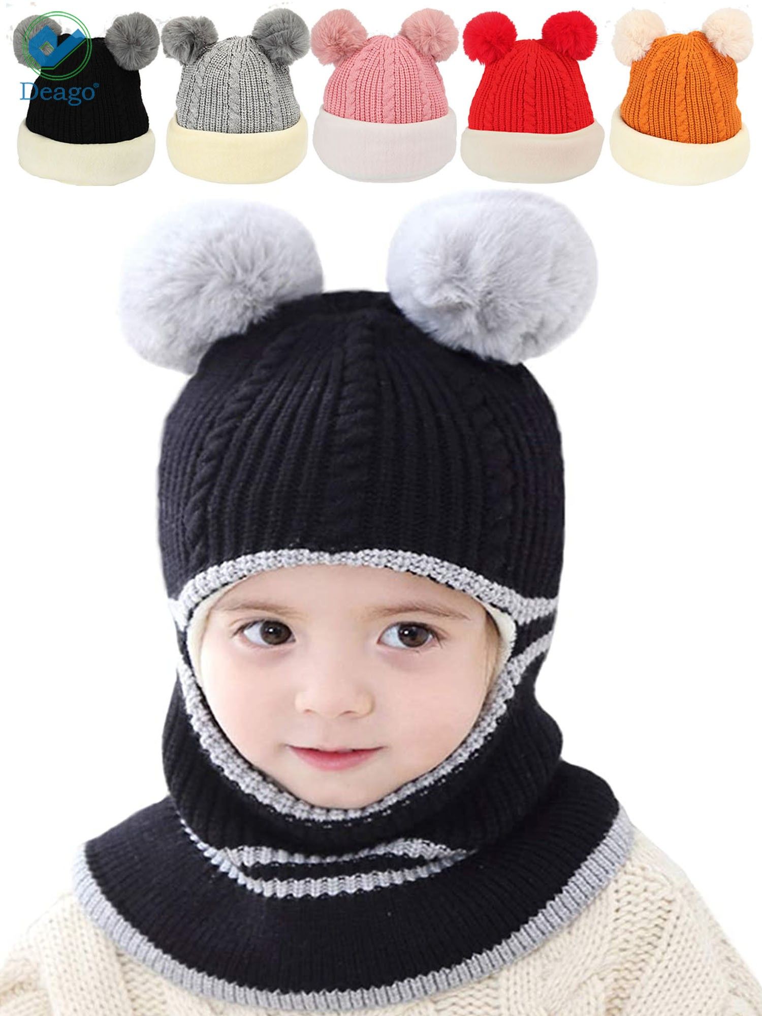 Hicdaw 6PCS Toddler Winter Hats Baby Mittens Gloves Neck Warmer Baby Winter  Hat Kids Winter Hat Gloves Scarf Set For Boy Girl