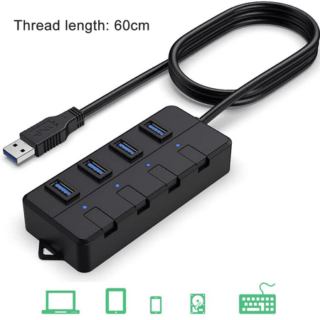 USB 3.0 Hub, 4-port USB Hub Splitter with Extended 0.6m / 1.2m Cable, Data  Hub with Individual LED Power on/off for Mac Mini / IMac / MacPro / Windows  Laptops and Ultrabooks 60CM