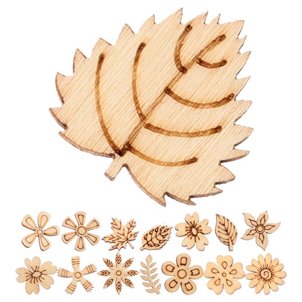 EeaseMX 200 piezas de juguetes educativos para hacer garabatos, flores y hojas de madera natural, adornos para álbumes de recortes, decoración artesanal, patrón aleatorio (Burlywood)